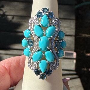 925 Sleeping Beauty Turquoise & London Blue Topaz Sterling Silver Ring